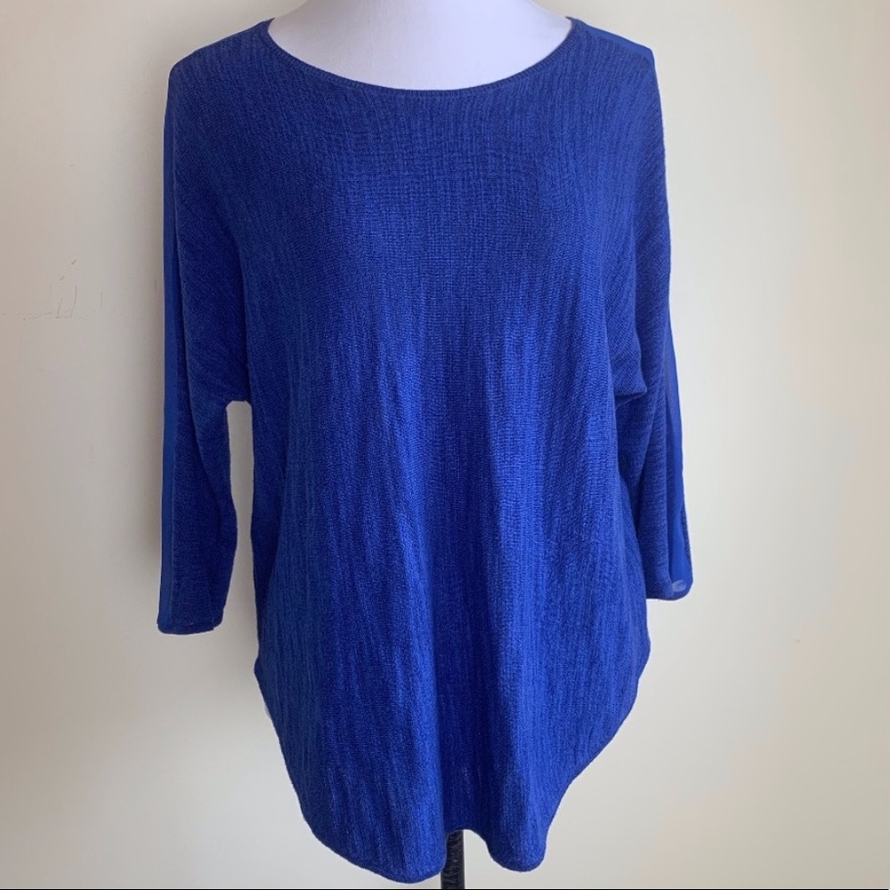 Anthropologie Moth Blue Knit Sheer Detail Blouse